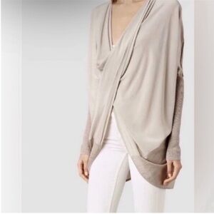 All Saints Merino Wool and Silk Blend Itat Cream Shrug Sweater